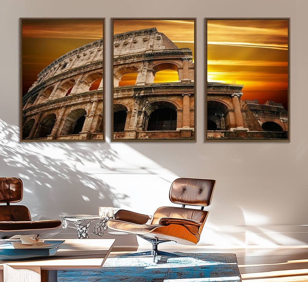 Colosseum with Yellow Sunset Behind Canvas Wall Art, Italy