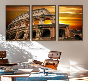 Colosseum with Yellow Sunset Behind Canvas Wall Art, Italy