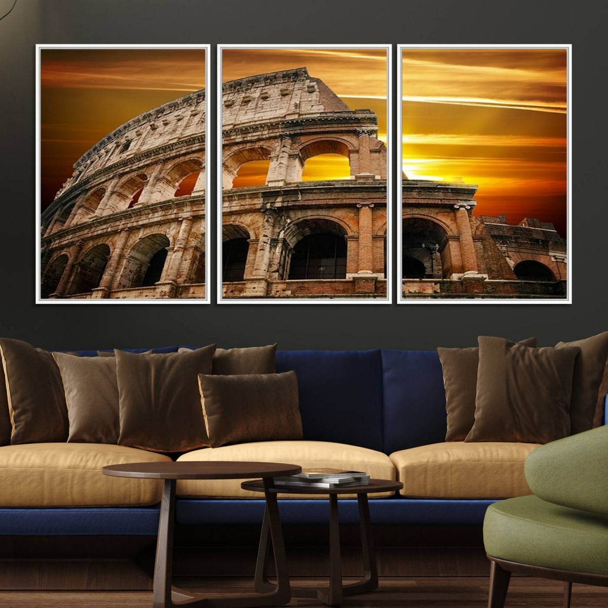 Colosseum with Yellow Sunset Behind Canvas Wall Art, Italy