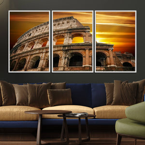 Colosseum with Yellow Sunset Behind Canvas Wall Art, Italy