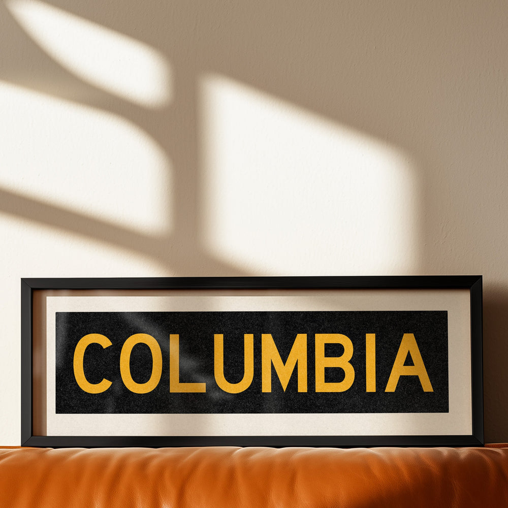 Framed Columbia Black and Gold Bus Scroll