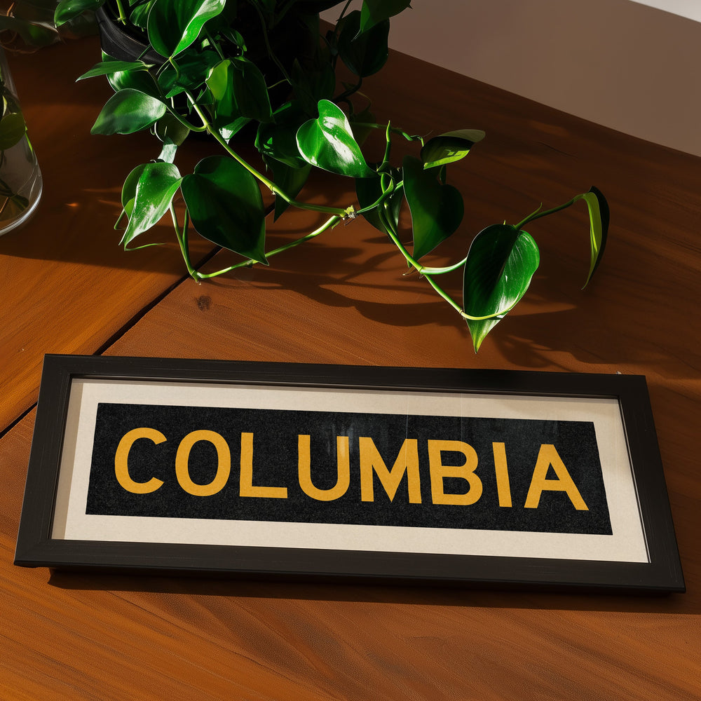 Framed Columbia Black and Gold Bus Scroll