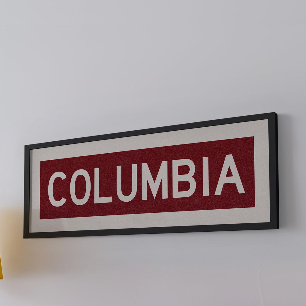 Framed Columbia Scarlet Bus Scroll