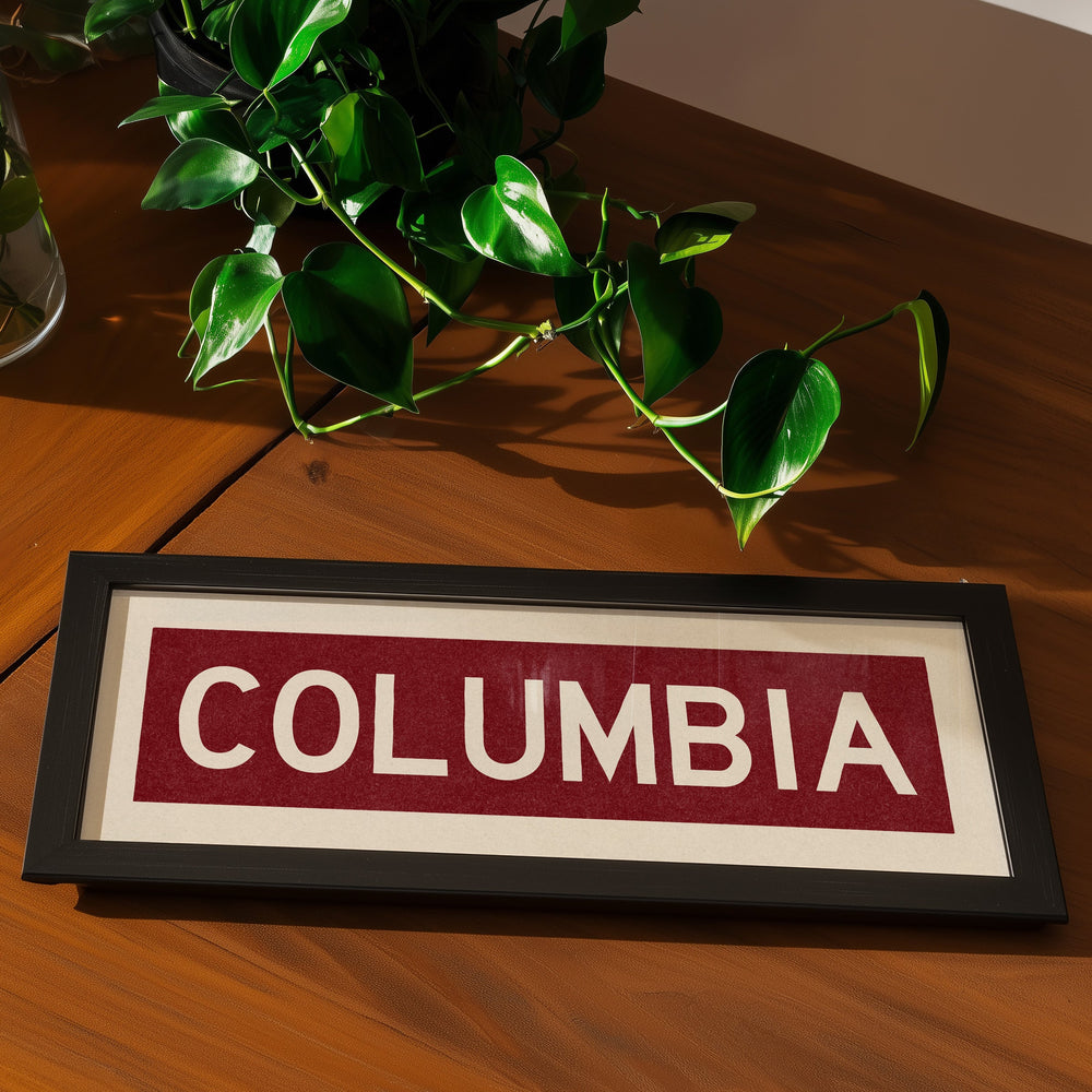 Framed Columbia Scarlet Bus Scroll