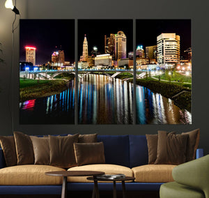 Columbus City Lights Night Skyline Cityscape View Wall Art,