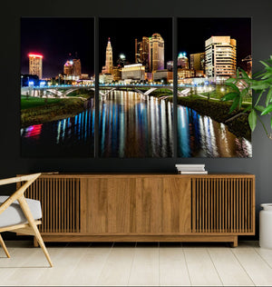 Columbus City Lights Night Skyline Cityscape View Wall Art,