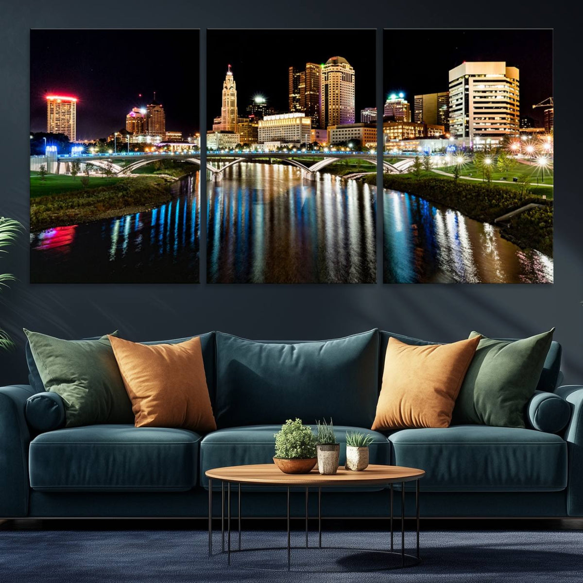 Columbus City Lights Night Skyline Cityscape View Wall Art,