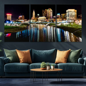 Columbus City Lights Night Skyline Cityscape View Wall Art,