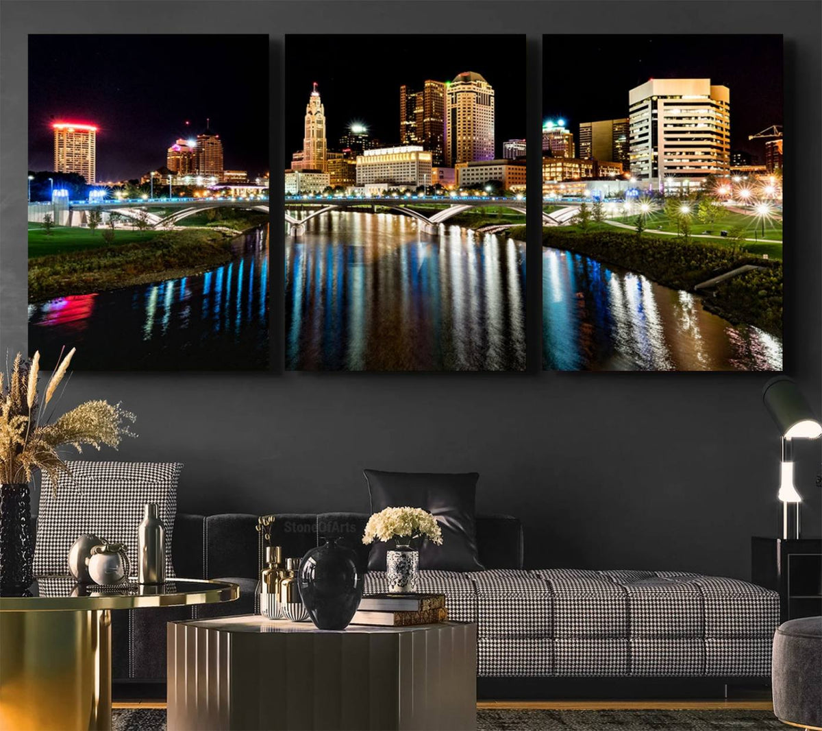 Columbus City Lights Night Skyline Cityscape View Wall Art,
