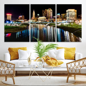Columbus City Lights Night Skyline Cityscape View Wall Art,