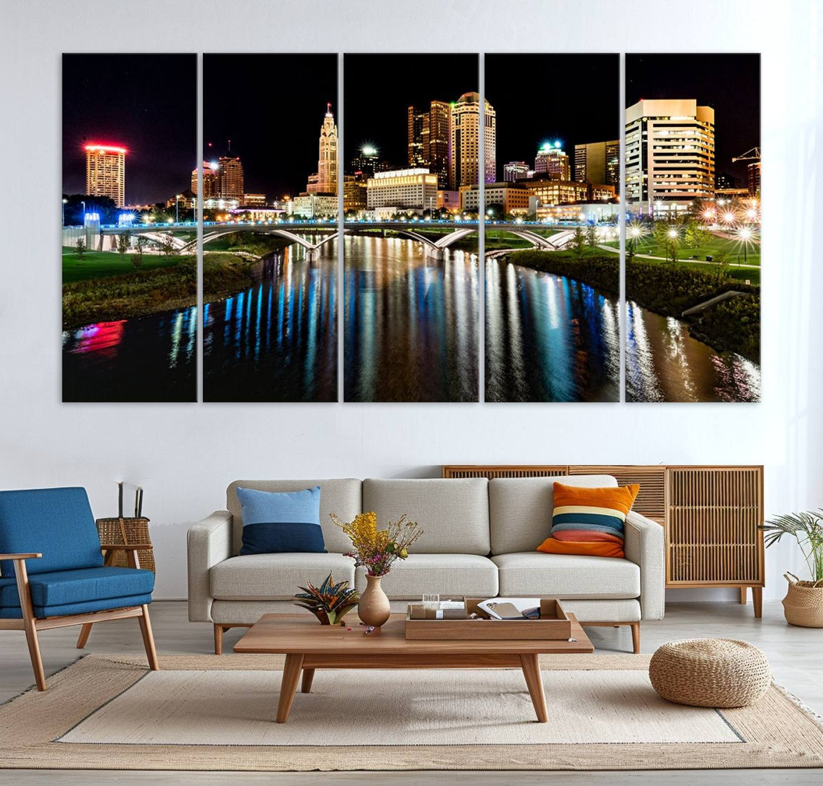 Columbus City Lights Night Skyline Cityscape View Wall Art,