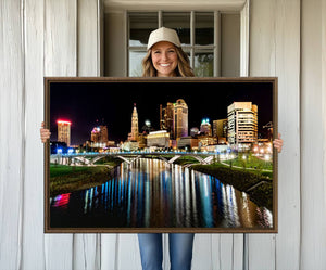 Columbus City Lights Night Skyline Cityscape View Wall Art,