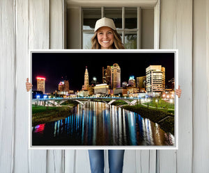 Columbus City Lights Night Skyline Cityscape View Wall Art,
