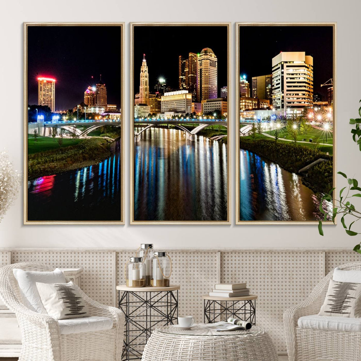 Columbus City Lights Night Skyline Cityscape View Wall Art,