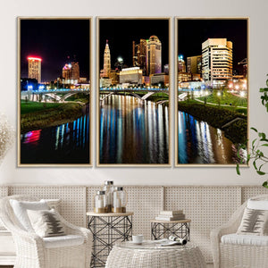 Columbus City Lights Night Skyline Cityscape View Wall Art,