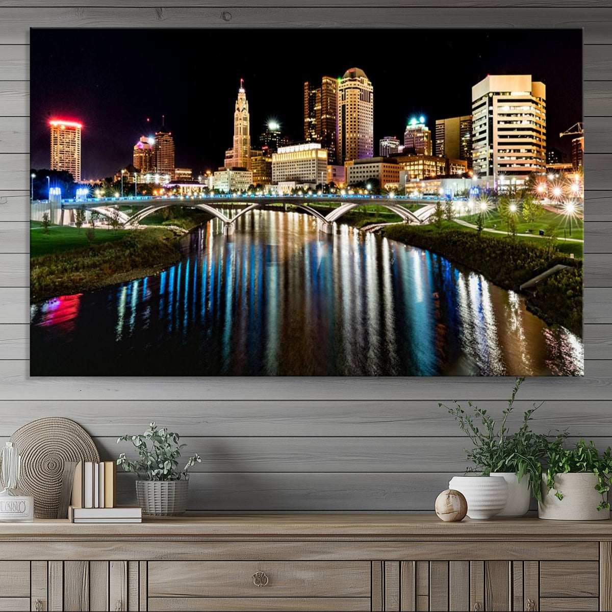 Columbus City Lights Night Skyline Cityscape View Wall Art,