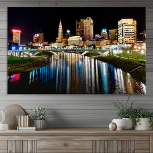 Columbus City Lights Night Skyline Cityscape View Wall Art,