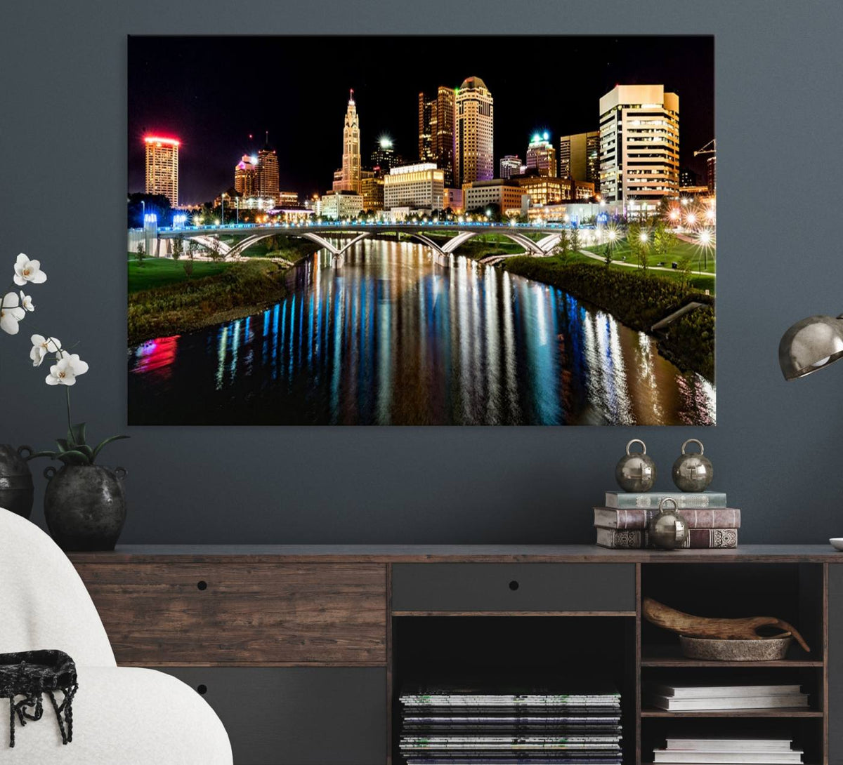 Columbus City Lights Night Skyline Cityscape View Wall Art,