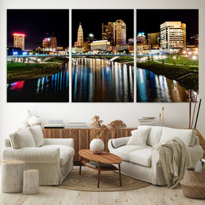 Columbus City Lights Night Skyline Cityscape View Wall Art,