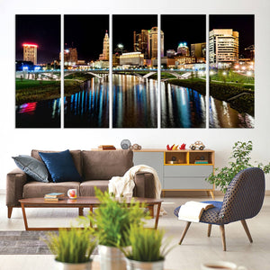 Columbus City Lights Night Skyline Cityscape View Wall Art,
