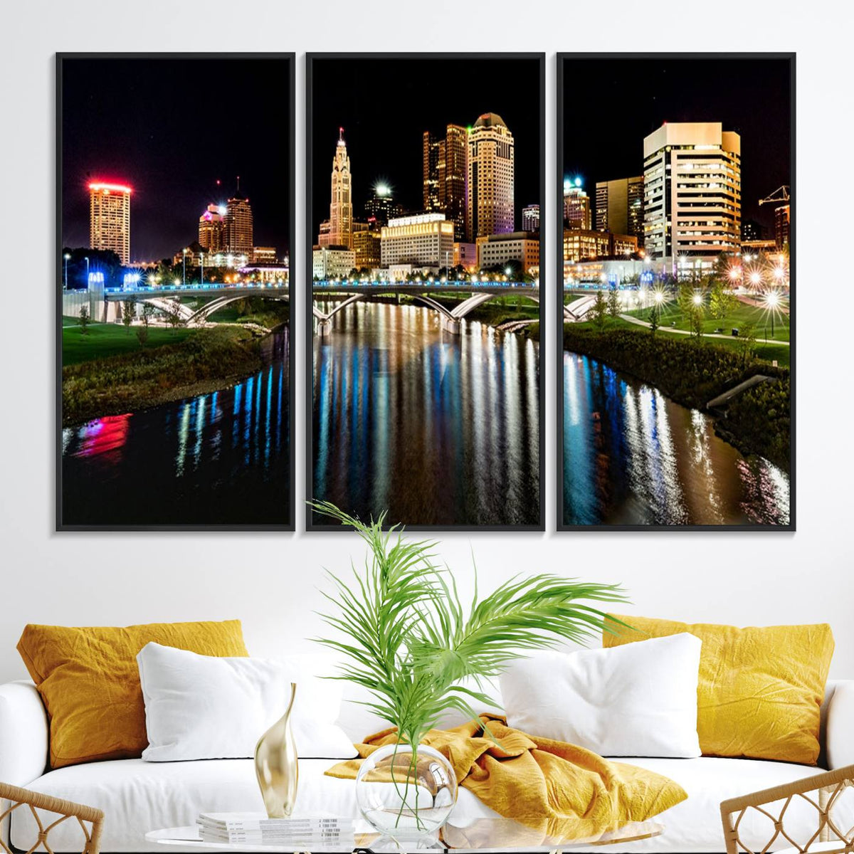 Columbus City Lights Night Skyline Cityscape View Wall Art,