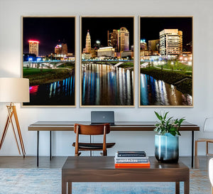 Columbus City Lights Night Skyline Cityscape View Wall Art,