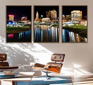 Columbus City Lights Night Skyline Cityscape View Wall Art,