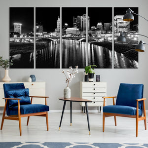 Columbus City Lights Skyline Black and White Wall Art