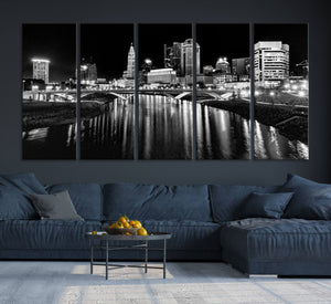 Columbus City Lights Skyline Black and White Wall Art