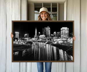 Columbus City Lights Skyline Black and White Wall Art