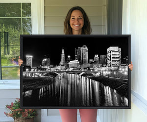 Columbus City Lights Skyline Black and White Wall Art