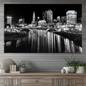 Columbus City Lights Skyline Black and White Wall Art