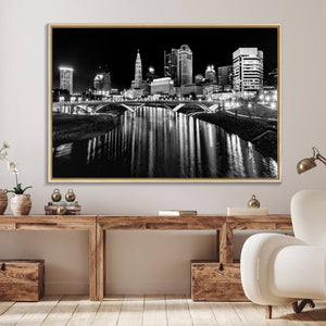 Columbus City Lights Skyline Black and White Wall Art