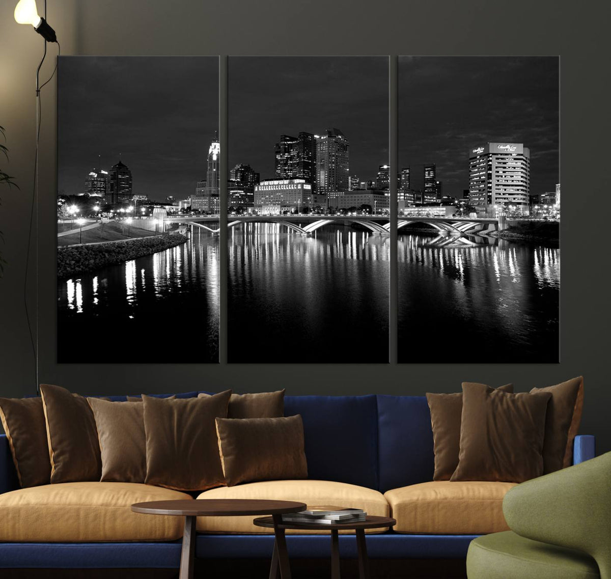 Columbus City Lights Skyline Canvas Print, Black and White