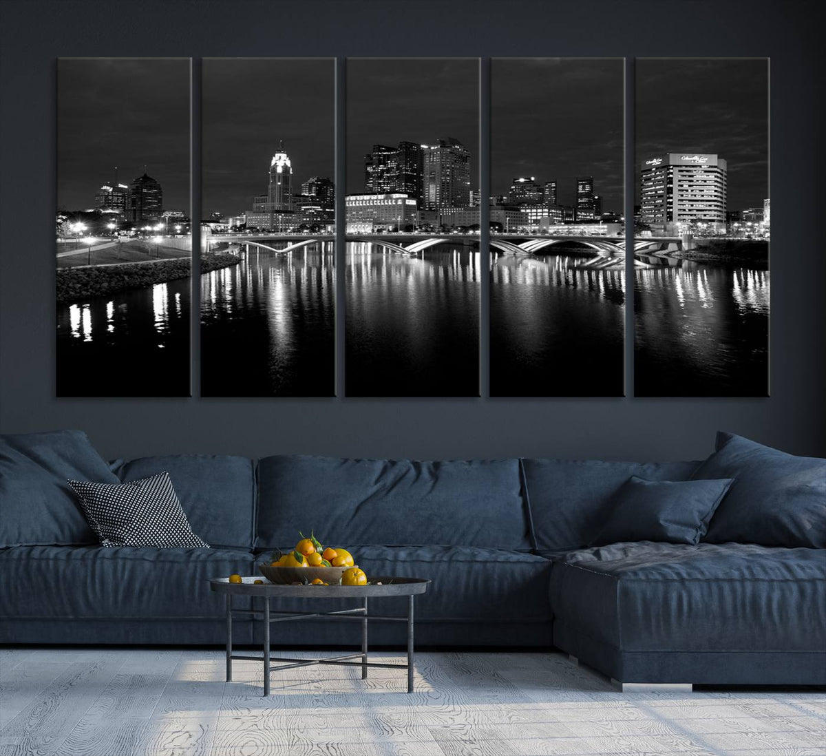 Columbus City Lights Skyline Canvas Print, Black and White