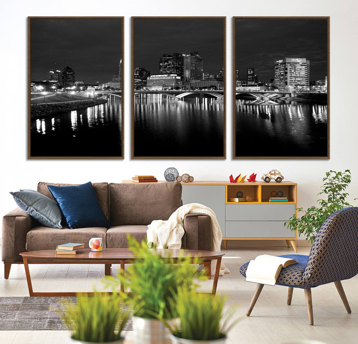 Columbus City Lights Skyline Canvas Print, Black and White