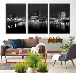 Columbus City Lights Skyline Canvas Print, Black and White