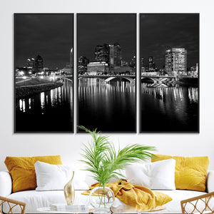 Columbus City Lights Skyline Canvas Print, Black and White
