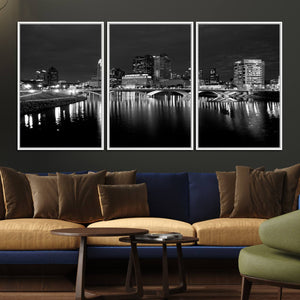 Columbus City Lights Skyline Canvas Print, Black and White