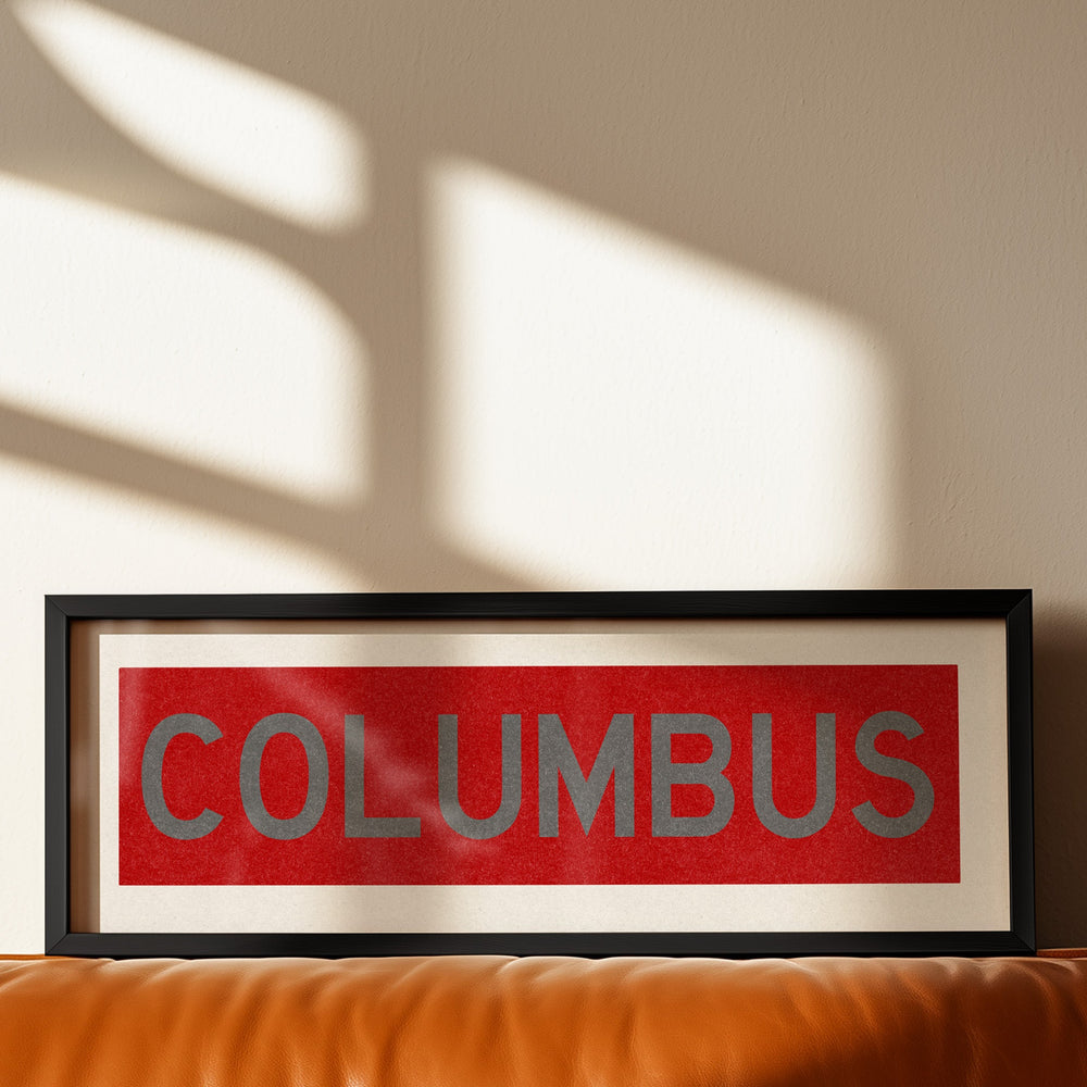 Framed Columbus Red Bus Scroll