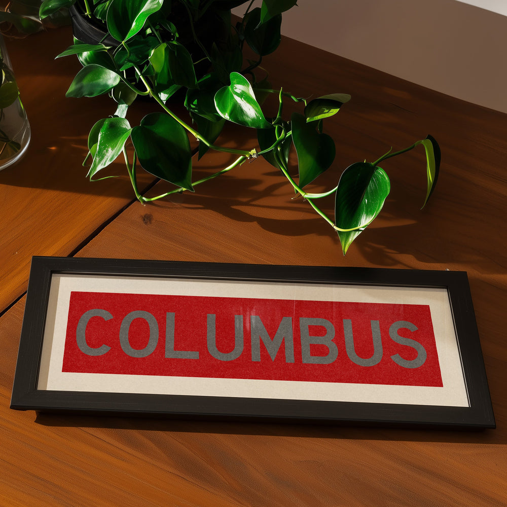 Framed Columbus Red Bus Scroll