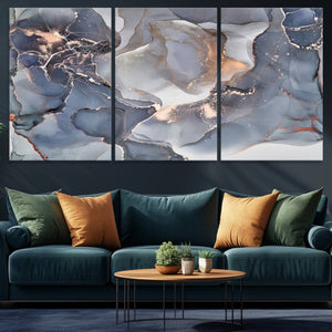 Contemporary Art Gray Gold Abstract Canvas Art Print