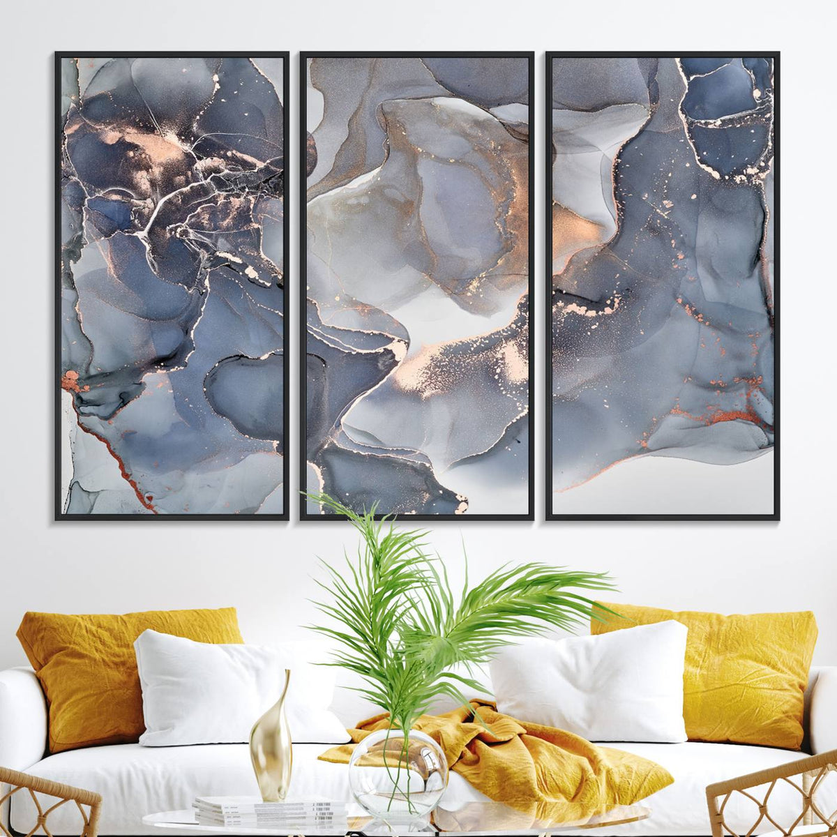 Contemporary Art Gray Gold Abstract Canvas Art Print
