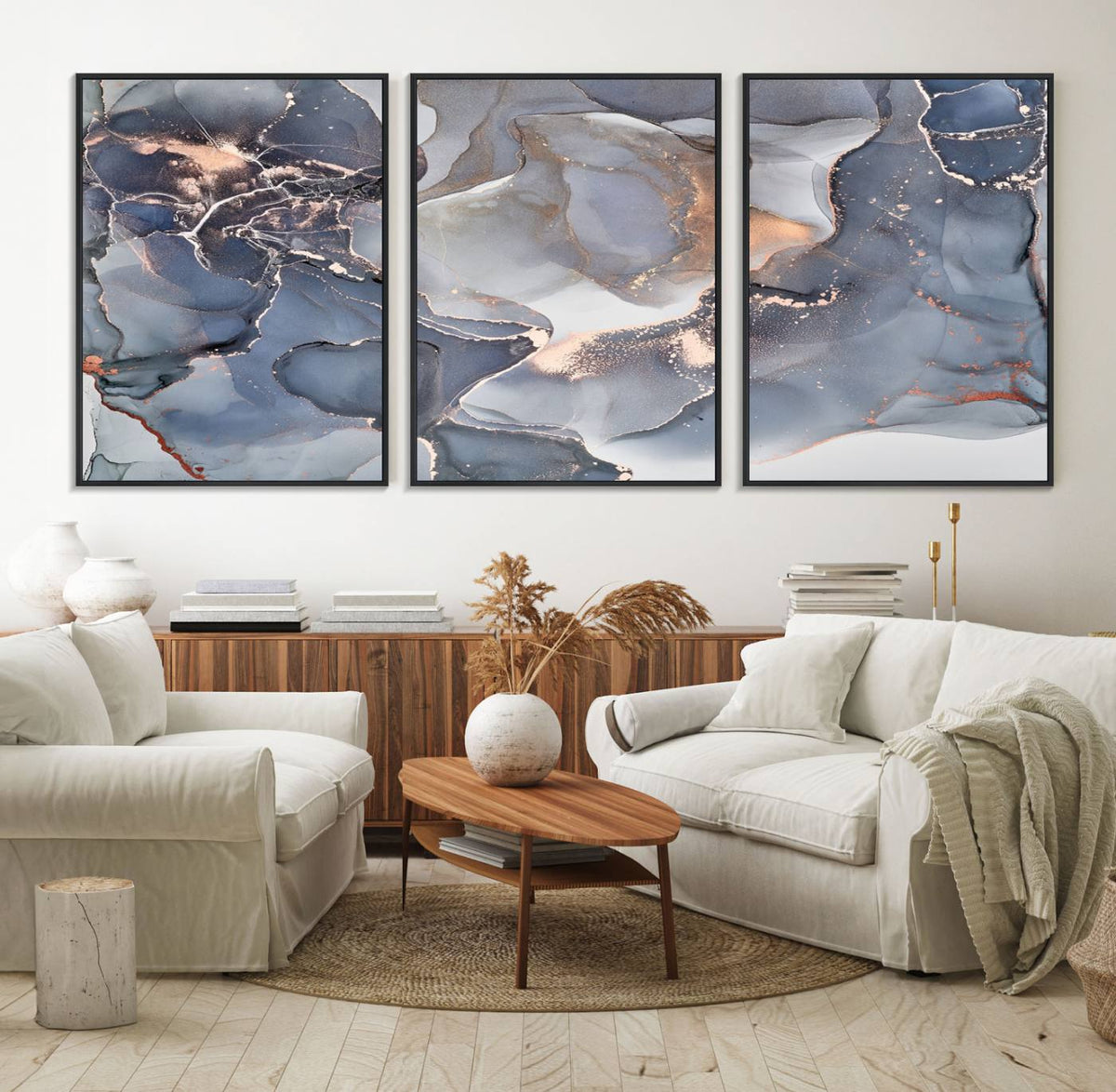 Contemporary Art Gray Gold Abstract Canvas Art Print