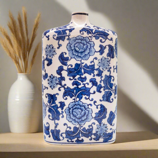 Blue garden square shouldered vase