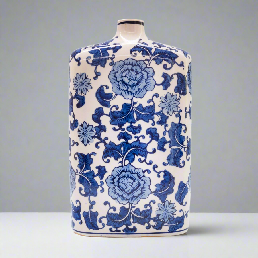Blue garden square shouldered vase