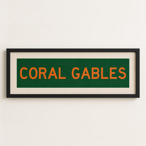Framed Coral Gables Green and Orange Bus Scroll