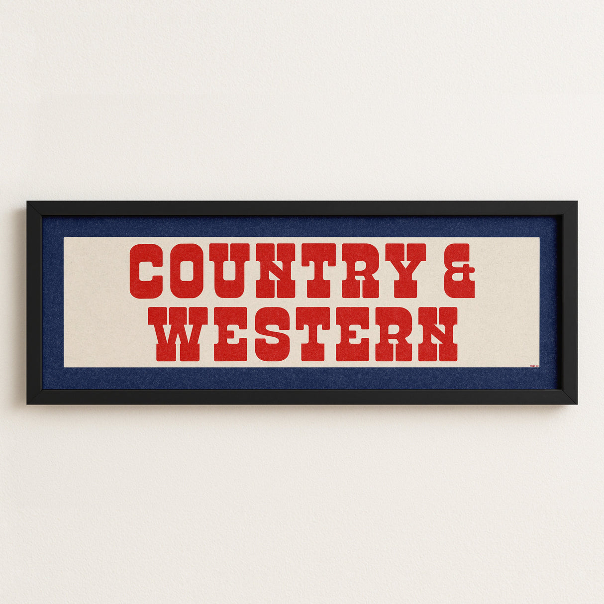 Framed COUNTRY & WESTERN Sign White & Red / Blue Art Print