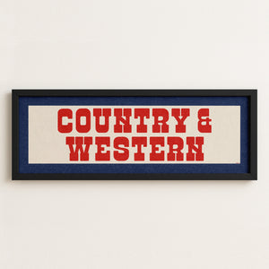 Framed COUNTRY & WESTERN Sign White & Red / Blue Art Print