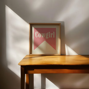 Cowgirl Pink Banner Tab Typography Square Art Print